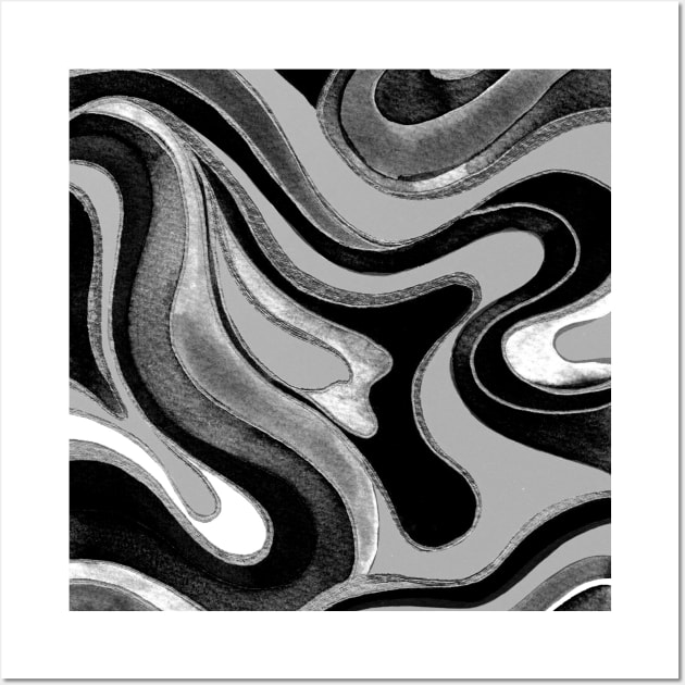 Black and White Psychedelic Marble Wall Art by Carolina Díaz